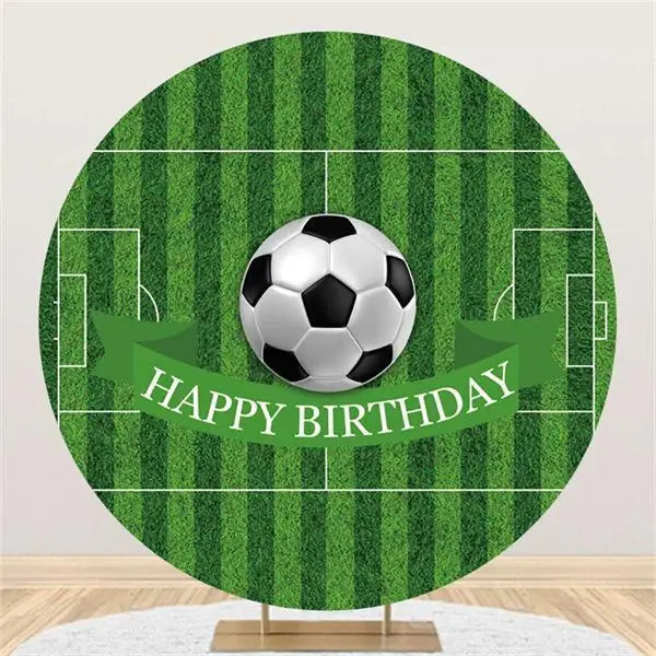 Aperturee Soccer With Green Field Happy Birthday Party Backdrop | Round Party Backdrop | Birthday Round Backdrop Cover | Roun...