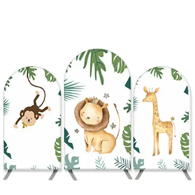 Aperturee Safari Wild Theme Green Leaves And Animals Arch Backdrop Kit | Round Arch Backdrop Cover | Diy Round Arch Backdrop ...