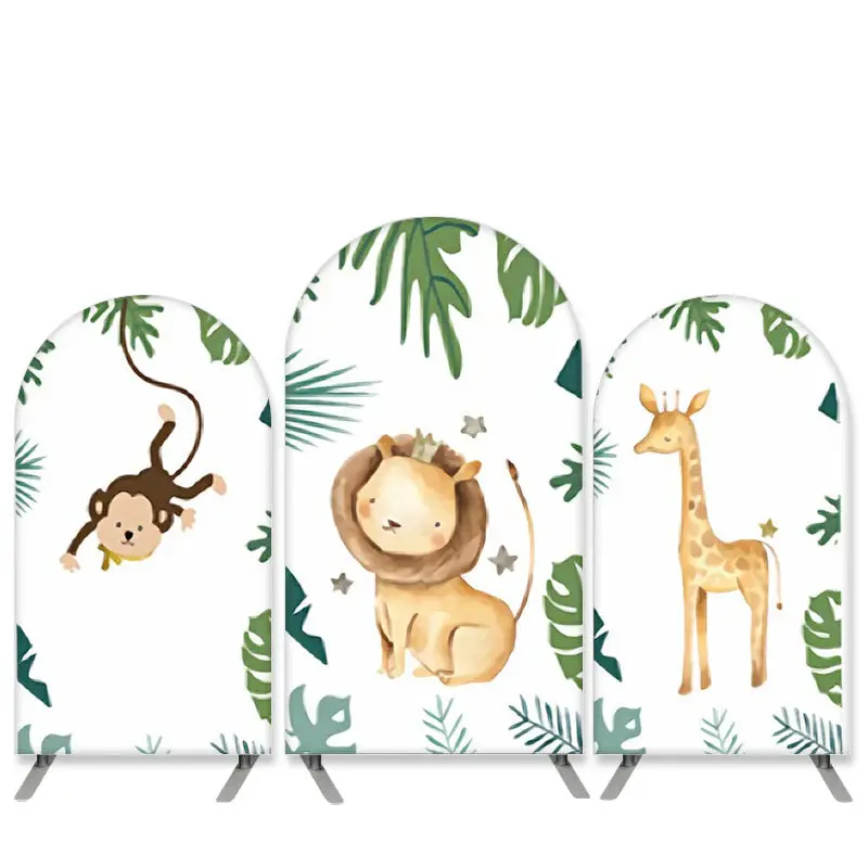 Aperturee Safari Wild Theme Green Leaves And Animals Arch Backdrop Kit | Round Arch Backdrop Cover | Diy Round Arch Backdrop ...
