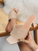 Women's Solid Color Knitted Design Stiletto Sandals, Fashionable Open Toe High Heel Sandals for Summer, Lightweight Breathabl...