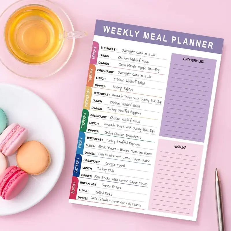 Weekly Meal Planner Pad, 1 Piece 60 Sheets Weekly Meal Planner Notepad, Tear-off Grocery Checklist for Convenient Shopping, M...