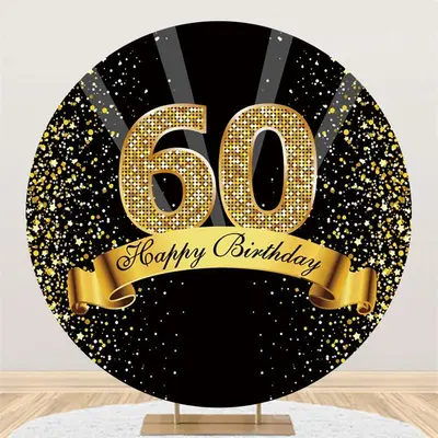 Aperturee Black Gold 60Th Birthday Glitter Ribbon Round Party Backdrops | Custom Round Backdrop | Circle Background For Party...
