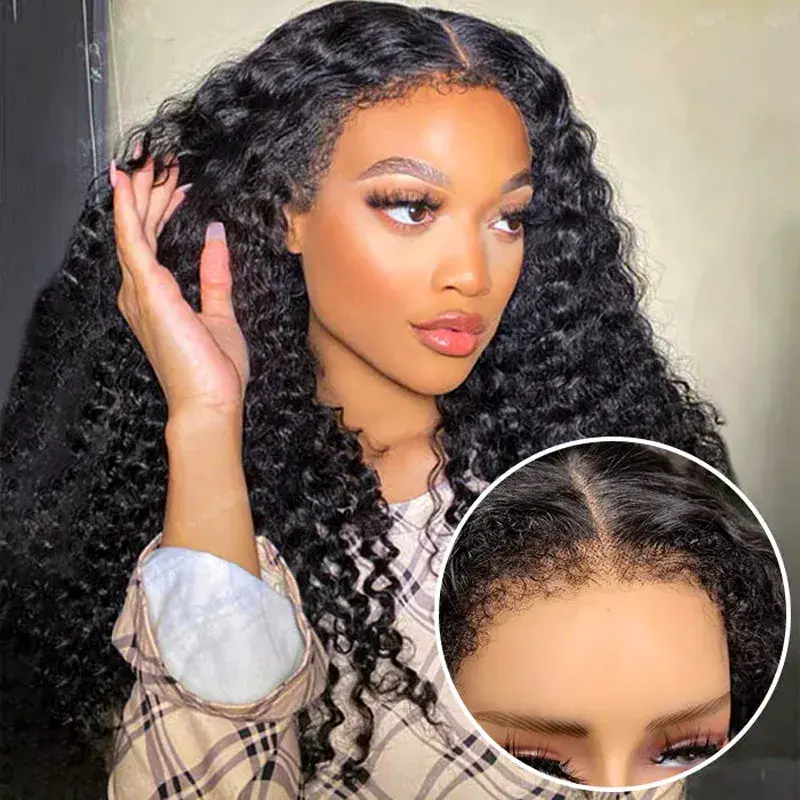 4C Hairline Wigs - Water Wave 4x4 & 4x6 Lace Closure with Realistic Hairline Wet Curly Human Hair Wig with Natural 4C Curly B...