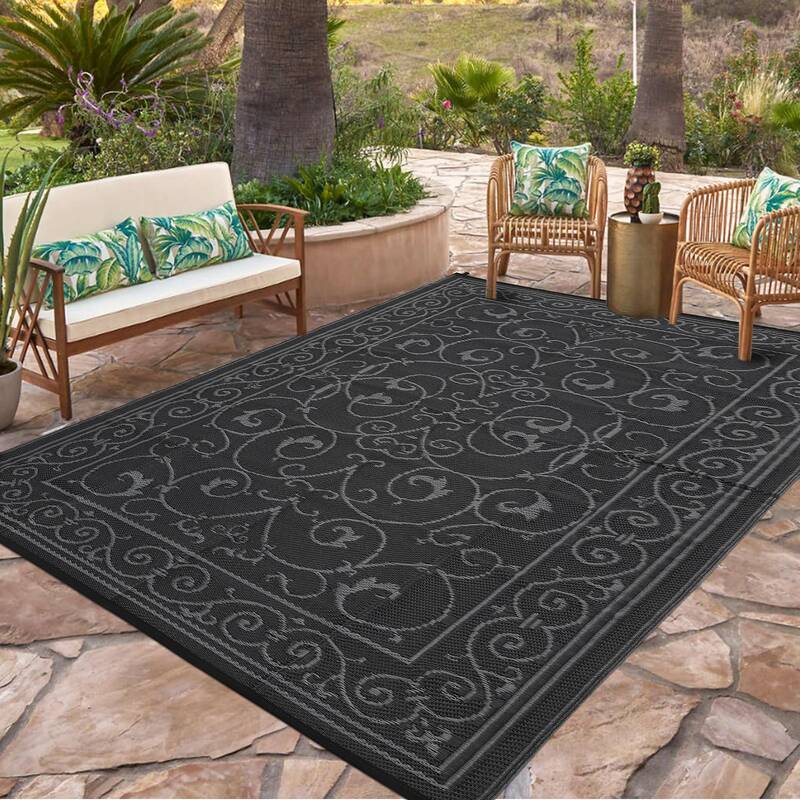 Garvee Outdoor Rug 8x10 Waterproof Reversible Diamond Pattern Plastic Straw Easy Clean Foldable Lightweight Patio Porch Campi...