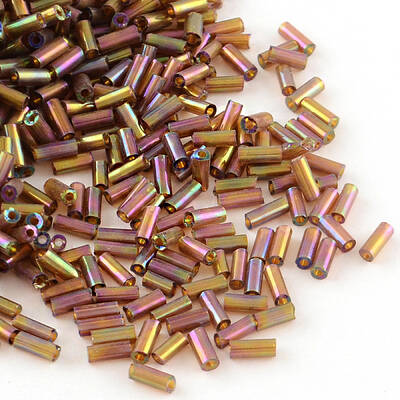 AB Color Plated Glass Bugle Beads