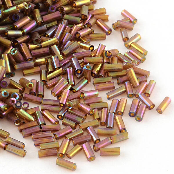 AB Color Plated Glass Bugle Beads