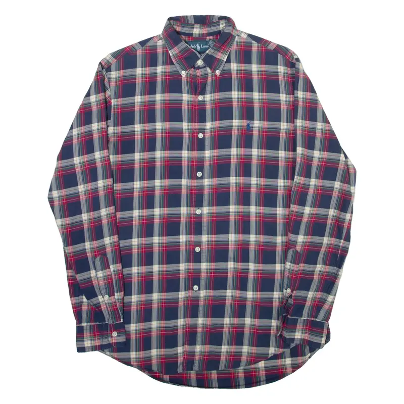RALPH LAUREN Custom Fit Mens Shirt Blue Check Long Sleeve M