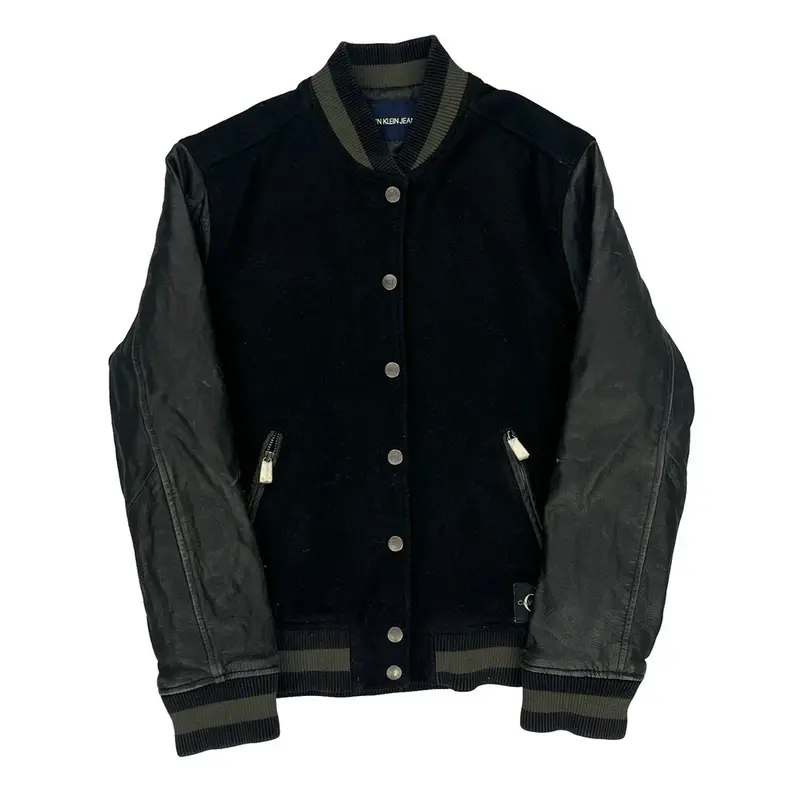 Calvin Klein Jeans Varsity Jacket - Large Navy Wool Blend