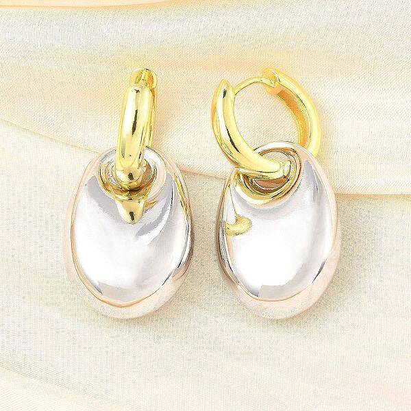 Oval Brass Hoop Earrings for Women