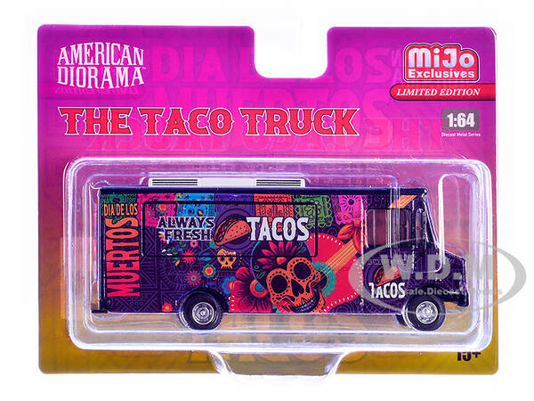 Food Truck The Taco Truck Purple with Graphics 1/64 Diecast Model by American Diorama