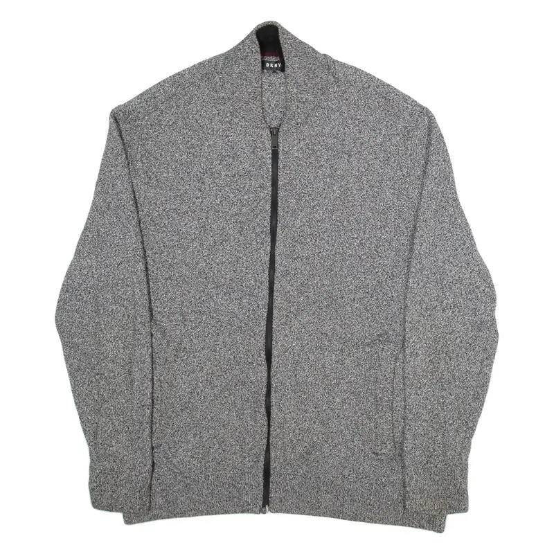DKNY Mens Cardigan Grey Collared Chunky Knit XL