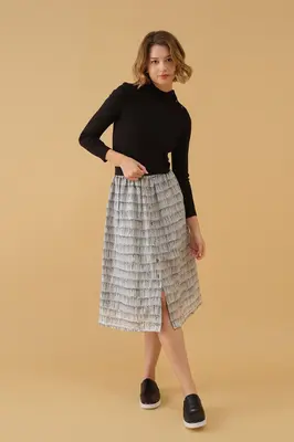 Buttoned Midi Skirt - Black & White Print | Size: L