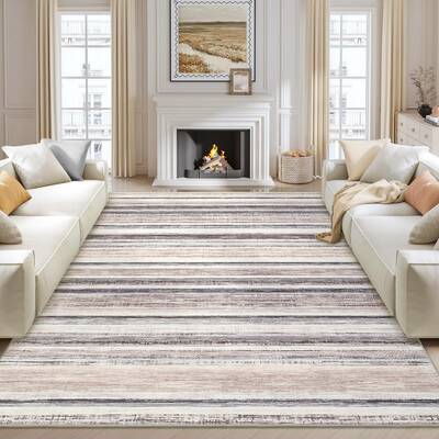 Garvee Washable Living Room Rug 8x10 Large Modern Strip Accent Carpet with Non-Slip Backing, Soft Low Pile Area Rug, Stain-Re...