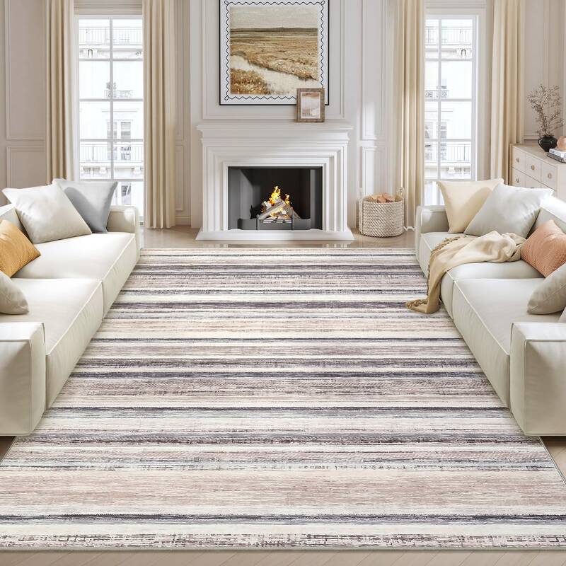 Garvee Washable Living Room Rug 8x10 Large Modern Strip Accent Carpet with Non-Slip Backing, Soft Low Pile Area Rug, Stain-Re...