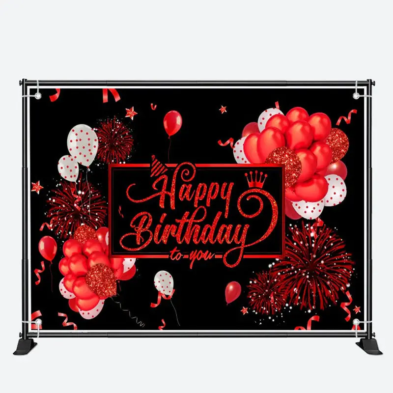 Deep Red Balloons Black Birthday Backdropfor Girl - Aperturee