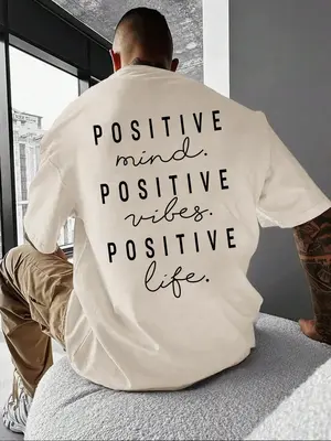 Unisex Men's Letter Print Drop Shoulder Tee, Regular Fit Casual Short Sleeve Round Neck T-shirt for Summer, Fashion Men's Top...