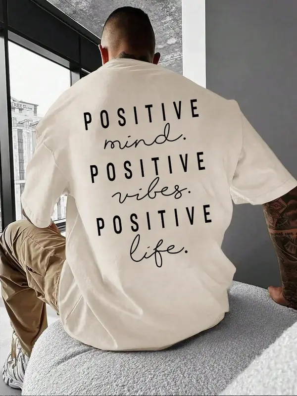 Unisex Men's Letter Print Drop Shoulder Tee, Regular Fit Casual Short Sleeve Round Neck T-shirt for Summer, Fashion Men's Top...