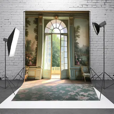 Aech Window Door Vintage Green Photoshoot Backdrop - Aperturee