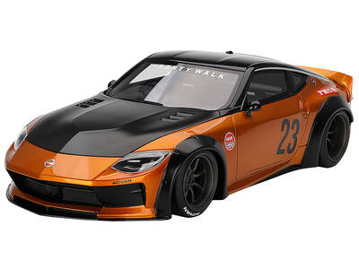 Nissan Z RHD (Right Hand Drive) #23 LB-NATION WORKS Orange Metallic with Matt Black Hood and Black Top 1/18 Model Car by Top ...