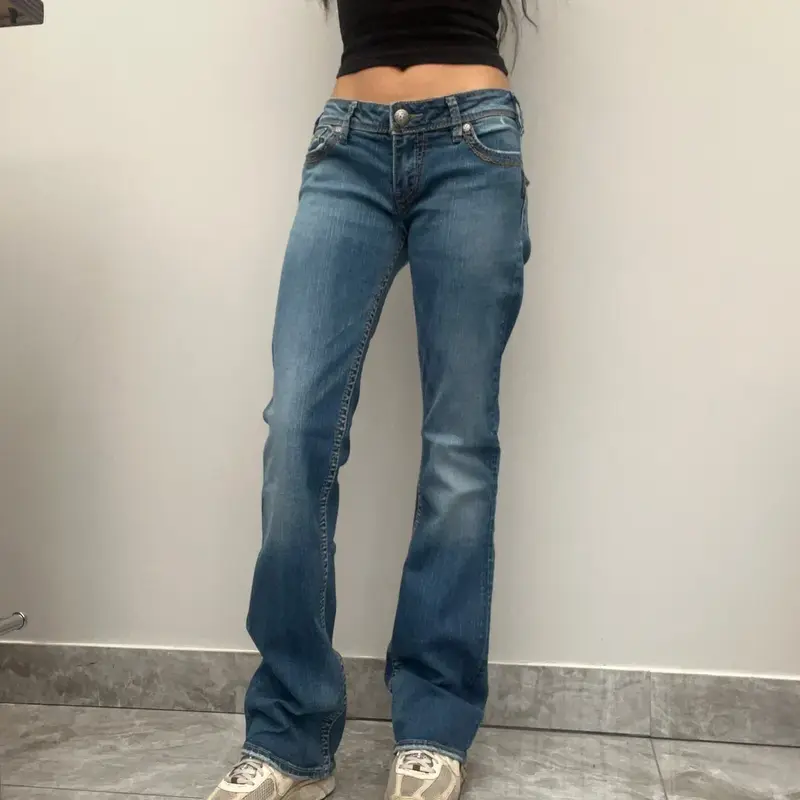 Silver Flared Jeans - 30W UK 8 Blue Cotton