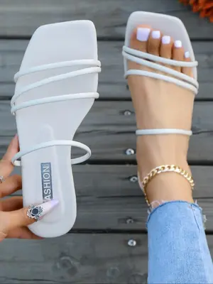 Women's Fashionable Plain Color Slip on Sandals, Casual Open Toe Sandals for Summer, Lightweight Breathable Comfortable Shoes...