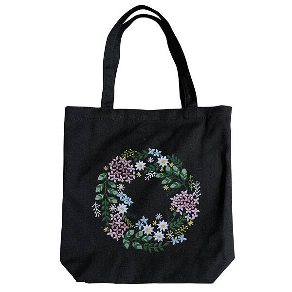 DIY Flower Wreath Pattern Tote Bag Embroidery Kit
