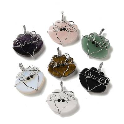 Natural & Synthetic Mixed Gemstone Copper Wire Wrapped Pendants