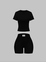 Women's Solid Short Sleeve Crewneck  Tee & Letter Patched Skinny Shorts Set, Casual Two-piece Set for Daily Wear, Ladies Clot...