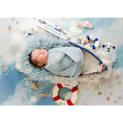 Newborn Boat Cloud Star Nautical Birthday Backdrop - Aperturee