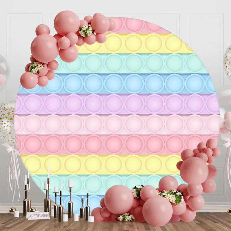 Cute Pop It Creamy Color Round Birthday Backdrop - Aperturee