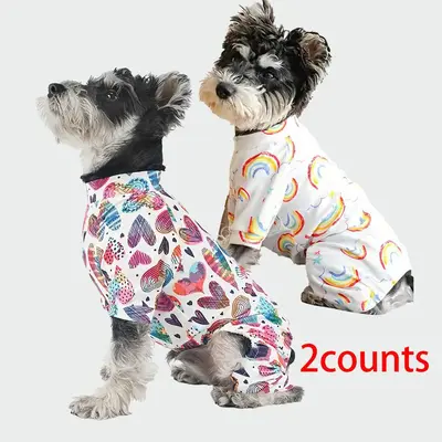Rainbow & Heart Pattern Pet Clothes, 2 Counts/set Comfortable Soft Pet Clothes, Pet Clothes for Small Medium Dogs & Cats