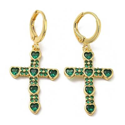 Cross Real 18K Gold Plated Brass Dangle Leverback Earrings