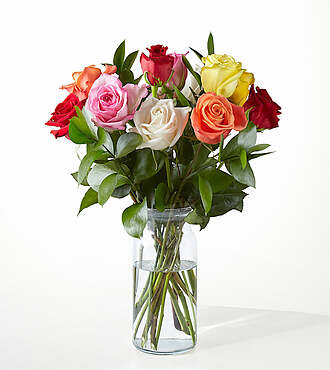 Mixed Roses - 12 Roses With Vase - FedEx