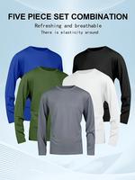 5 Piece Men's Quick Dry Long Sleeve Shirt - Moisturewicking, breathable polyester, crew neck, Outdoorfun，solid color casual...