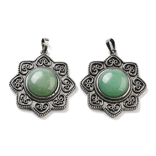 Natural Green Aventurine & Brass Pendants