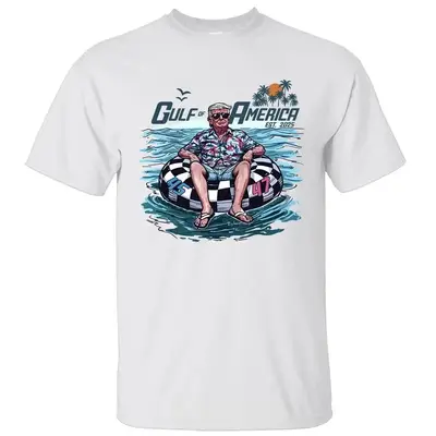 45th 47th President Trump Chillin on the Gulf of America 2025 Shirt, Crewneck Graphic Printed Unisex Cotton T-shirt for Men ...