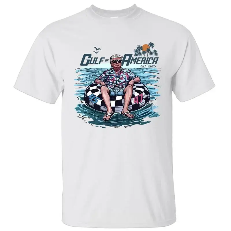 45th 47th President Trump Chillin on the Gulf of America  2025 Shirt, Crewneck Graphic Printed Unisex Cotton T-shirt for Men ...