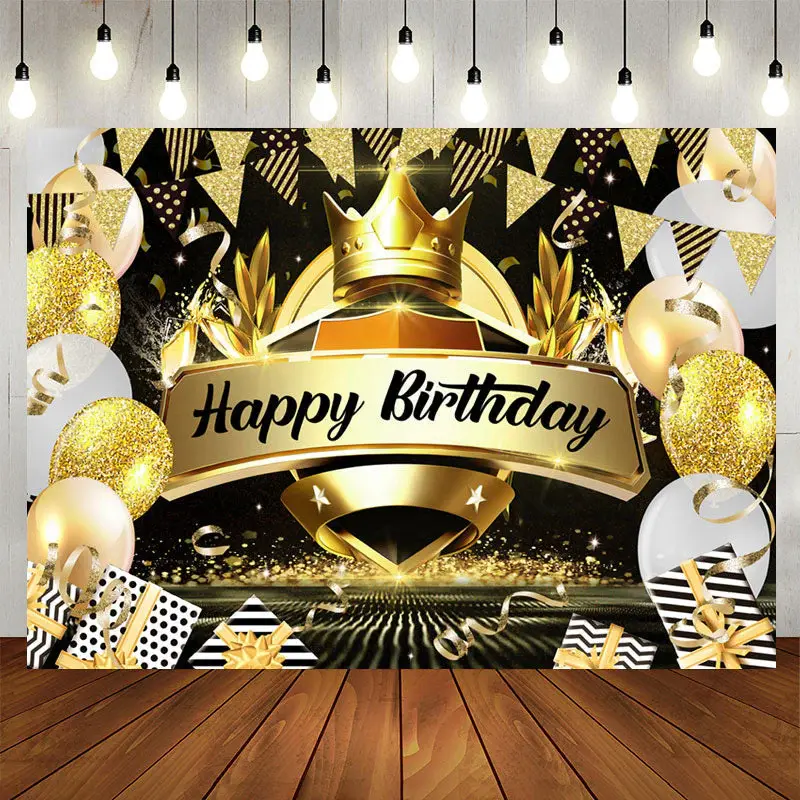 Aperturee Crown Black Gold Balloon Birthday Backdrop