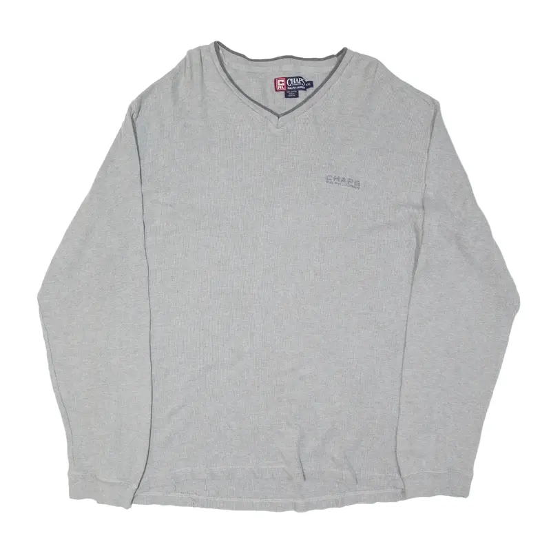 CHAPS RALPH LAUREN Jumper Grey Tight Knit V-Neck Mens 2XL