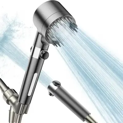 3 Modes Adjustable Pressure Shower Head, Handheld Shower Head with Hose & Holder, Bathroom Shower Equipment for Home Use, Me...