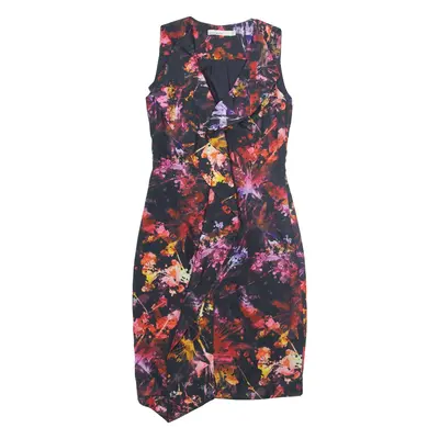 KAREN MILLEN Frill Bodycon Dress Black Crazy Pattern Sleeveless Knee Length Womens UK 6