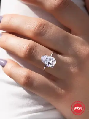 S925 Sterling Silver Teardrop Shaped Zirconia Ring, Fashion Accessories for Women & Girls, Trendy All-match & Exquisite Jewel...