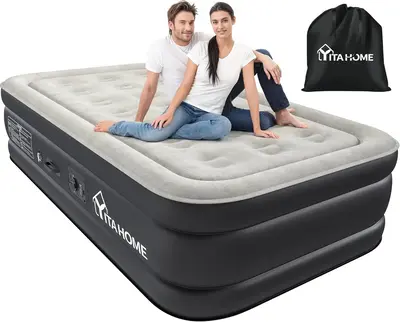 DWVO Twin/Twin XL Air Mattress with Built-in Pump and Carry Bag, Elevated Inflatable Mattress Blow Up Mattress for Camping, H...