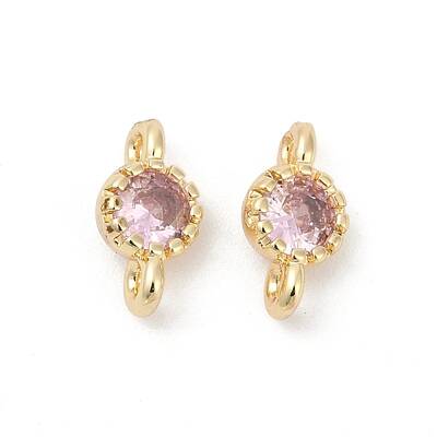 Brass Cubic Zirconia Flat Round Connector Charms