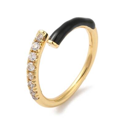 Rack Plating Brass Cubic Zirconia Open Cuff Rings for Women