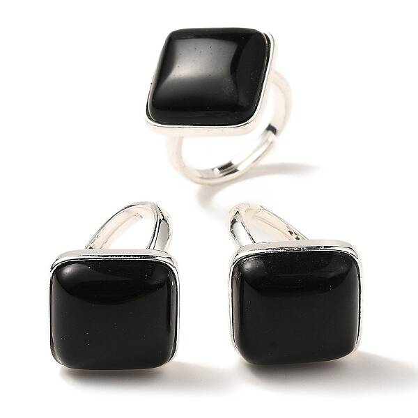Natural Obsidian Adjustable Rings
