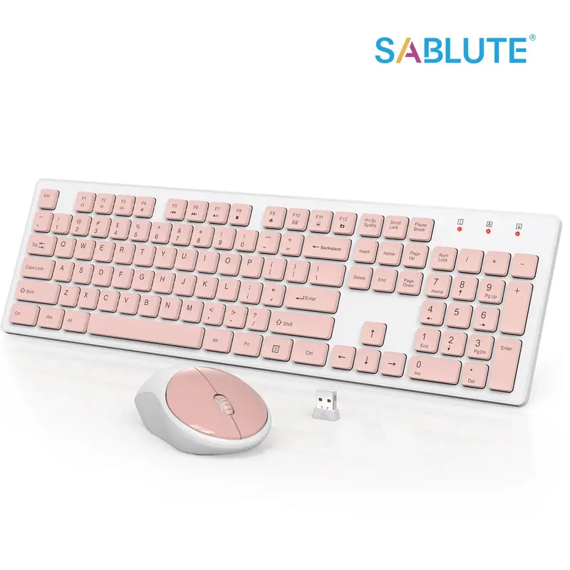 Pink Wireless Keyboard and Mouse(Not Bluetooth)-A Touch of Elegance for Her Tech Ensemble