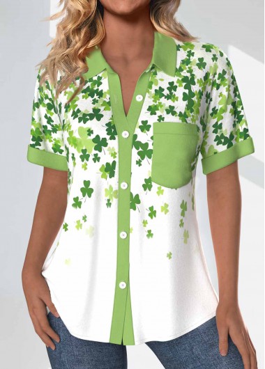 Modlily Avocado Green Patchwork Saint Patrick's Day Print Blouse - XL
