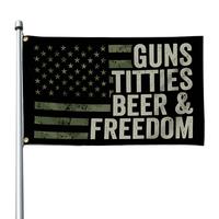 Guns Whisky Beer & Freedom Flag, 3x5ft Single Sided Durable Patio Flag, Party Decoration Supplies, Easy Dry Outdoor Flag, Sur...