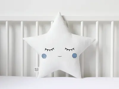 White Star Pillow with Glitter Touch
